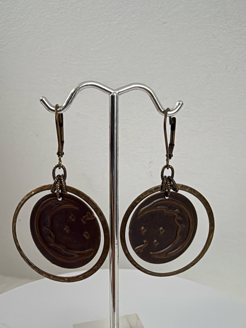 Handcrafted Brass Moon and Stars Drop Earrings